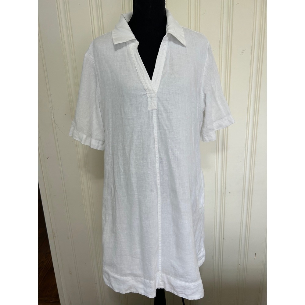 Quince White 100% European Linen Popover Mini Dress M Coastal Vacation Resort - Picture 3 of 8